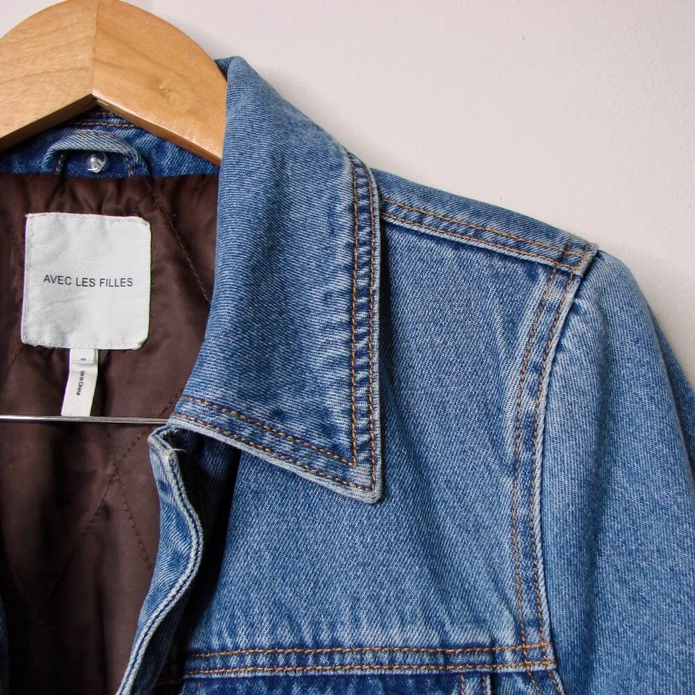 Anthropologie Avec Les Filles Denim Jean Jacket Faux Fur Trim Size Small NEW - Picture 5 of 15